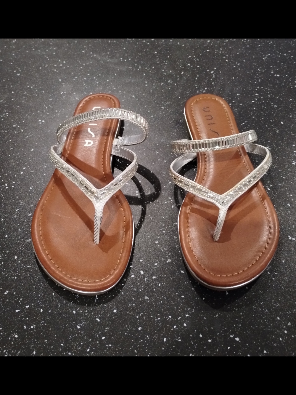 Unisa Silver Crystal-Embellished T-Strap Flat Sandals